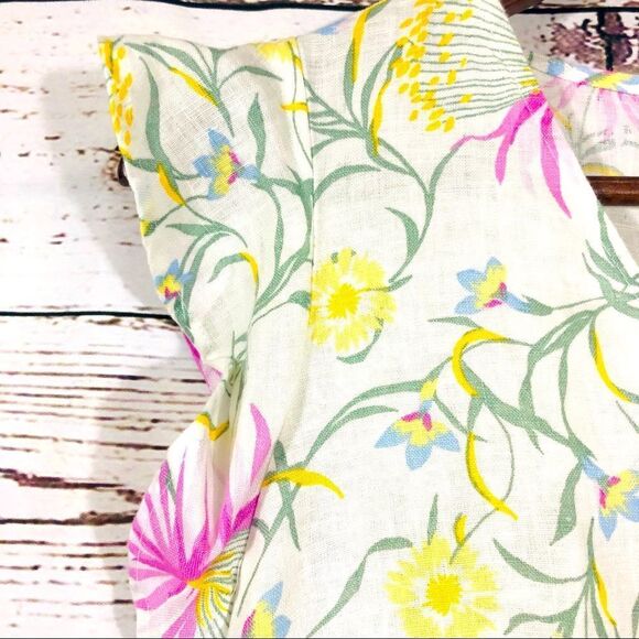 JOIE Floral 100% Linen Dress Ruffle Cap Sleeve V-Neck XS - Picture 3 of 5